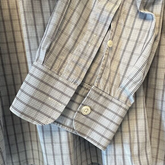 Billy Reid Gray Blue Plaid Roll Tab Sleeve Button Up Cotton Shirt Mens XL - Picture 5 of 11
